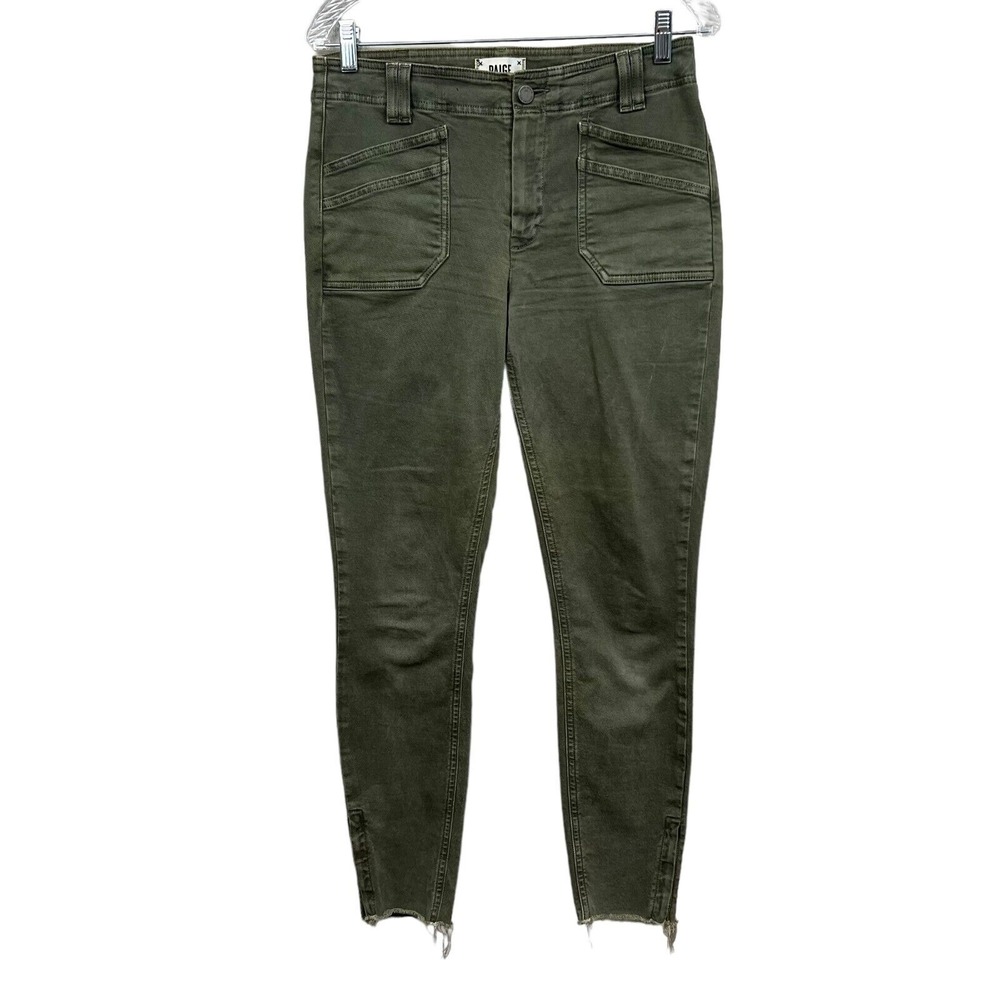 Paige Women Jeans Hoxton Ankle Stretch Double Front Pockets Raw Hem Green Sz 28*